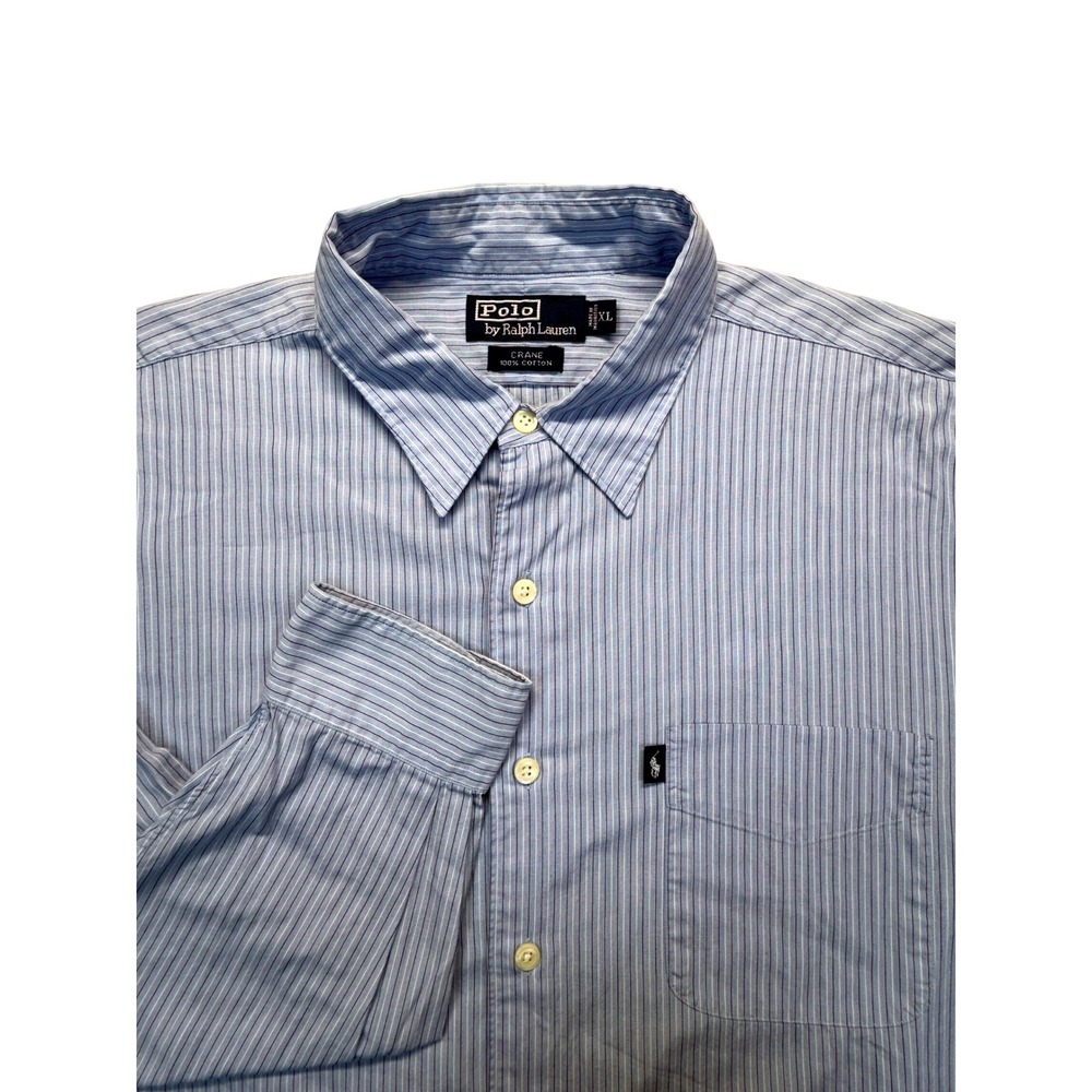 Polo Ralph Lauren Button Down Shirt Mens 3XL Blue Crane‎ Striped Long Sleeve